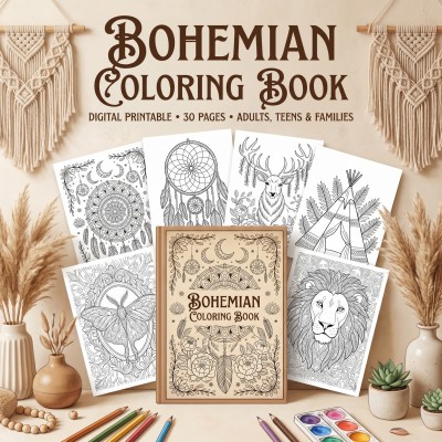 Bohemian Digital Coloring Book – Relaxing and Meditative Pages for Stress Relief, PDF Download