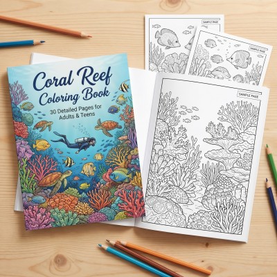 Coral Reef Coloring Book – Underwater Ocean Scenes for Adults, Printable PDF