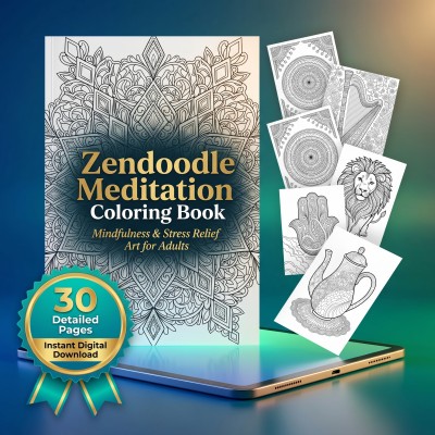 Zendoodle Meditation Coloring Pages for Stress Relief – Adult Art Therapy Designs, Digital Download