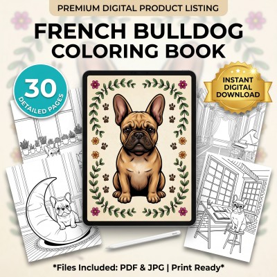 French Bulldog Coloring Book – Frenchie Lover Gift, Adult Printable Coloring Pages Digital Download