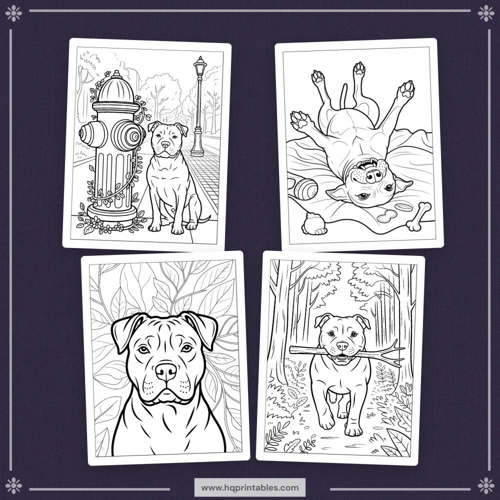 A printable adult coloring page featuring a realistic portrait of a Pitbull dog.