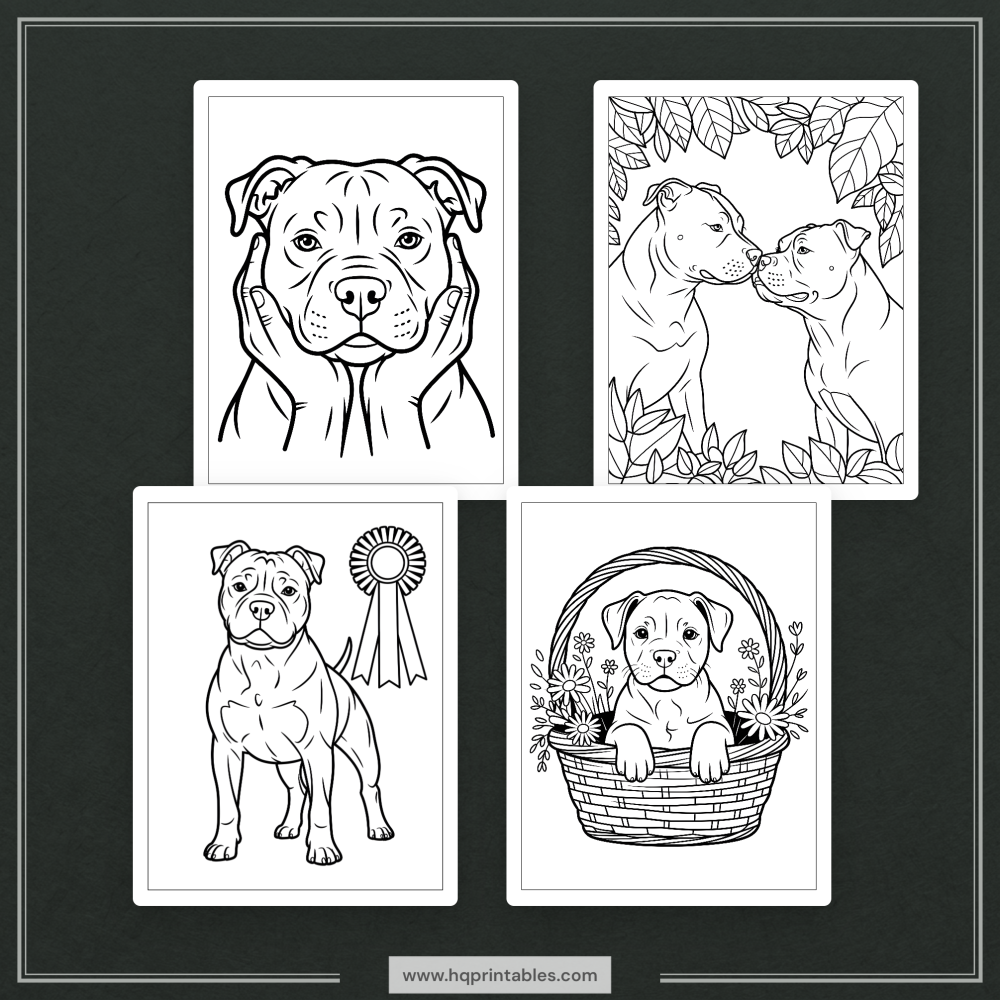 A printable adult coloring page featuring a realistic portrait of a Pitbull dog.