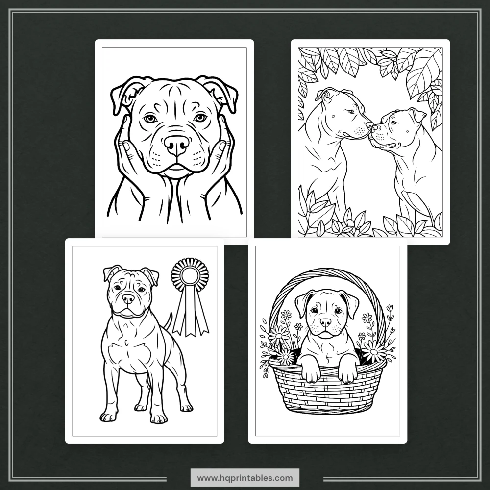 A printable adult coloring page featuring a realistic portrait of a Pitbull dog.