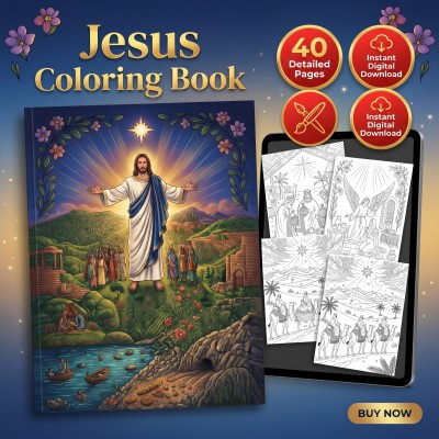 Jesus Coloring Book for Adults – Life of Christ Scenes Christian Printable Pages Download