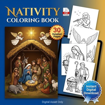 Nativity Coloring Book – Christmas Birth of Jesus Religious Christian Adult Printable Coloring Pages