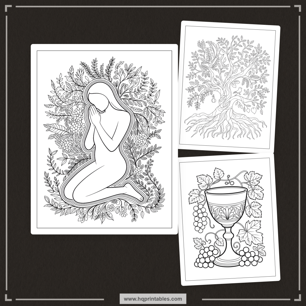 Printable adult Bible verse coloring book featuring Christian faith scripture pages for digital download