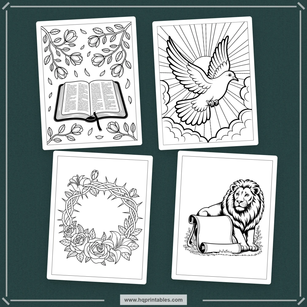 Printable adult Bible verse coloring book featuring Christian faith scripture pages for digital download