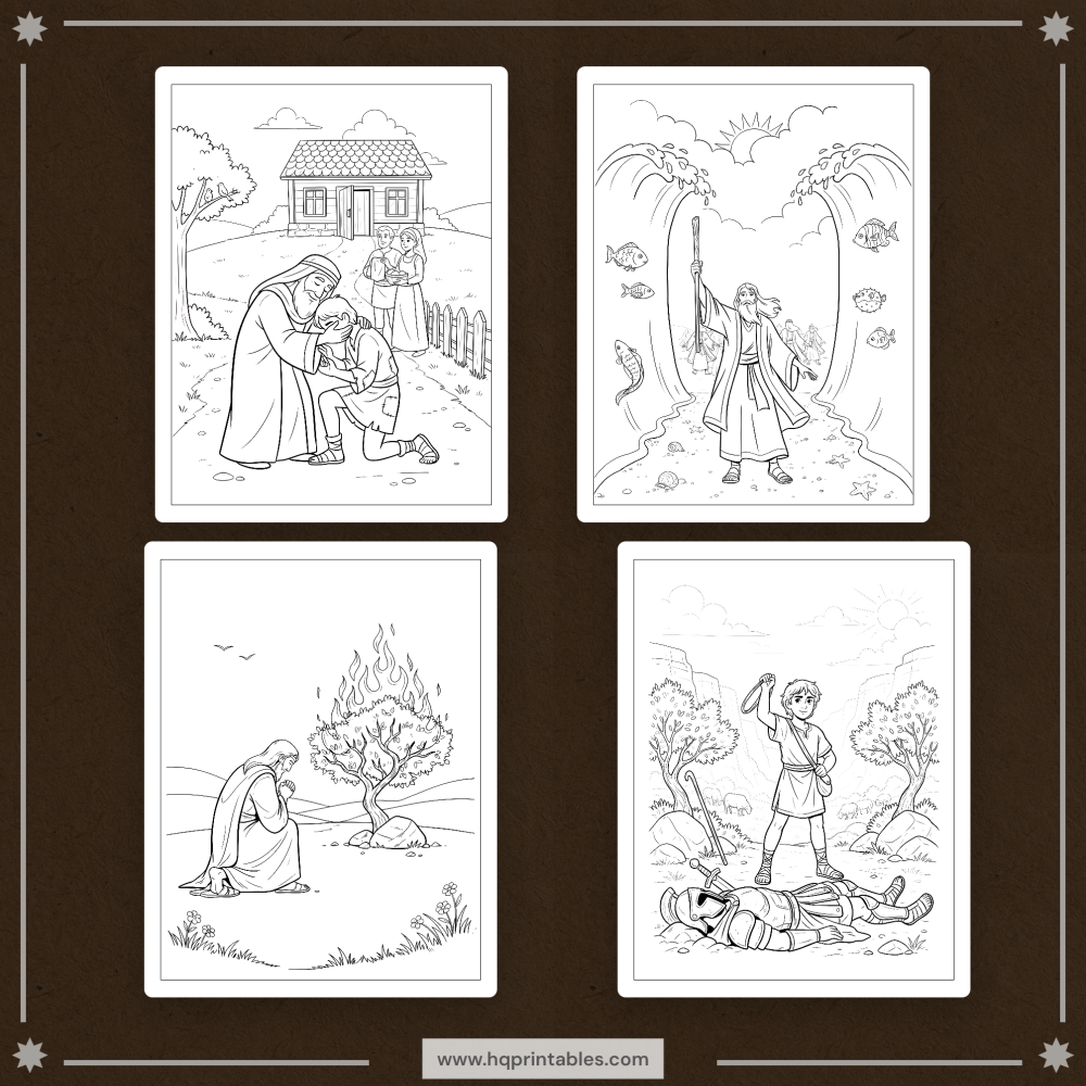 Printable Bible stories coloring book for kids with Old and New Testament Sunday school activity pages