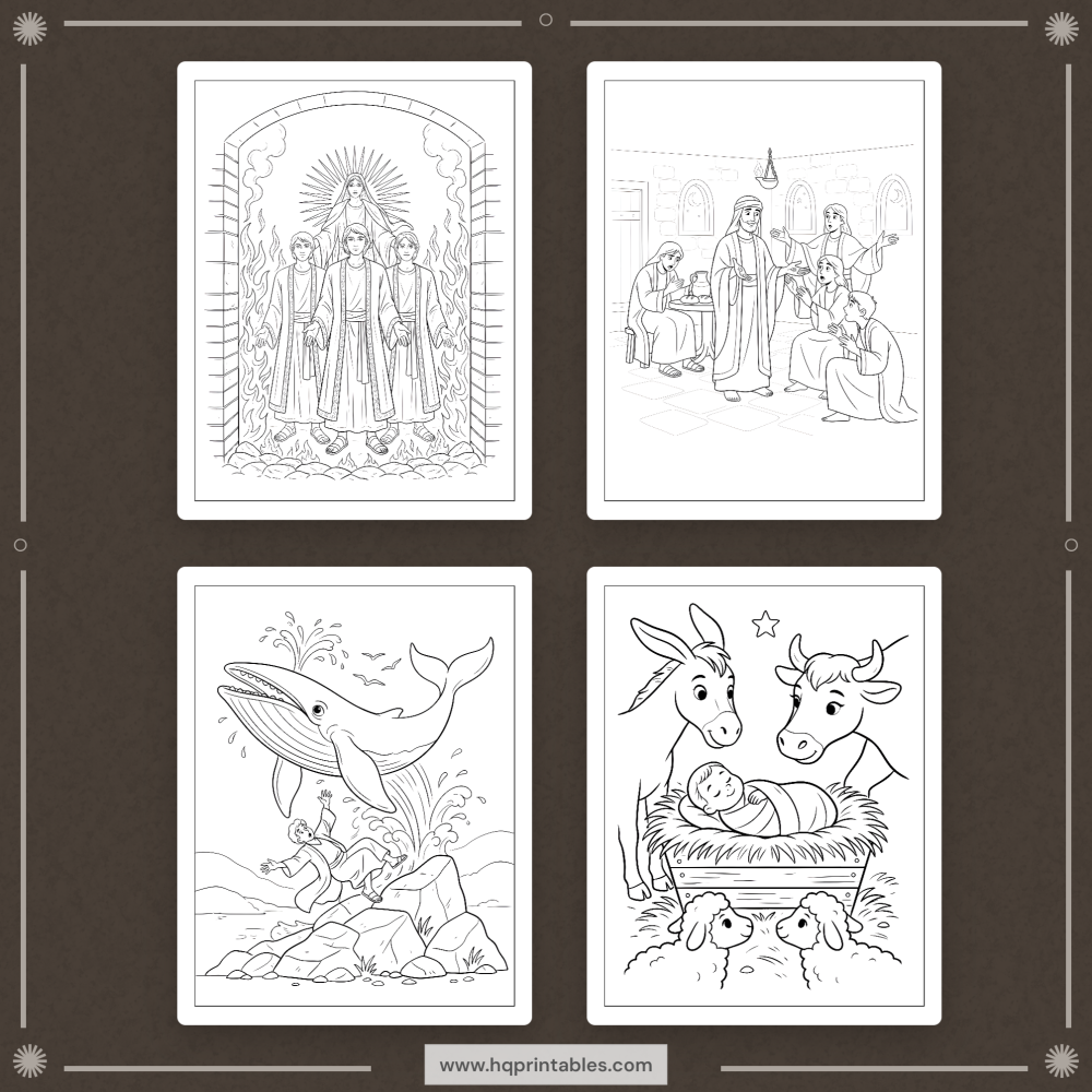 Printable Bible stories coloring book for kids with Old and New Testament Sunday school activity pages
