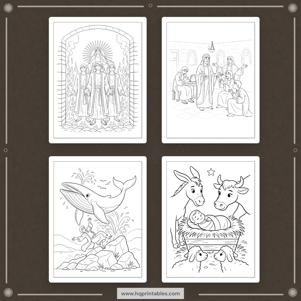 Printable Bible stories coloring book for kids with Old and New Testament Sunday school activity pages