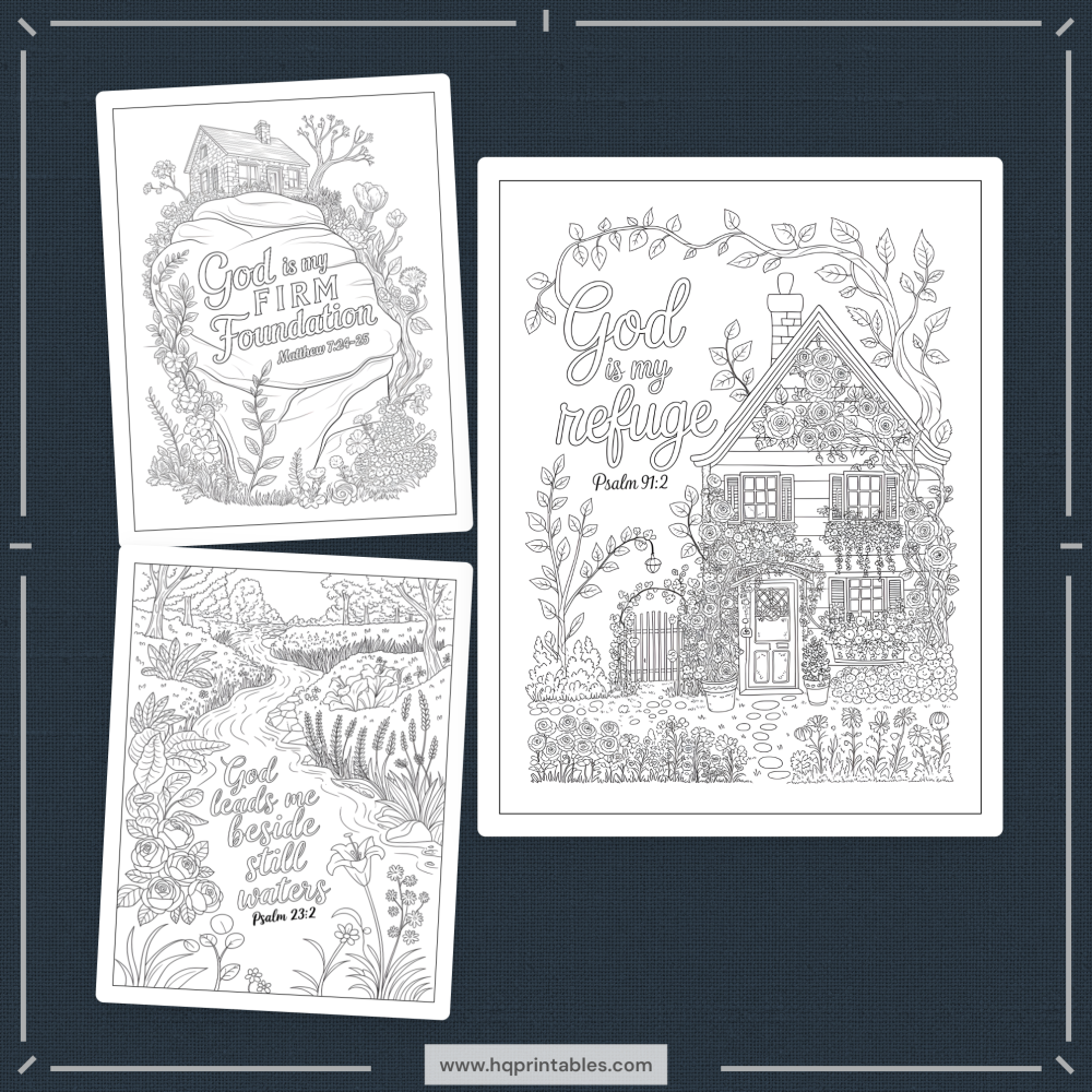 Printable Christian affirmation coloring book for women featuring faith devotional and adult Bible verse pages