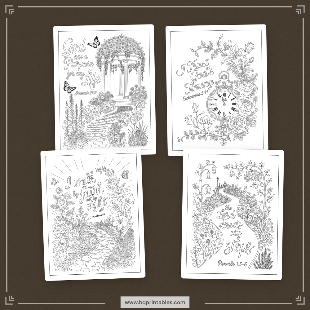 Printable Christian affirmation coloring book for women featuring faith devotional and adult Bible verse pages