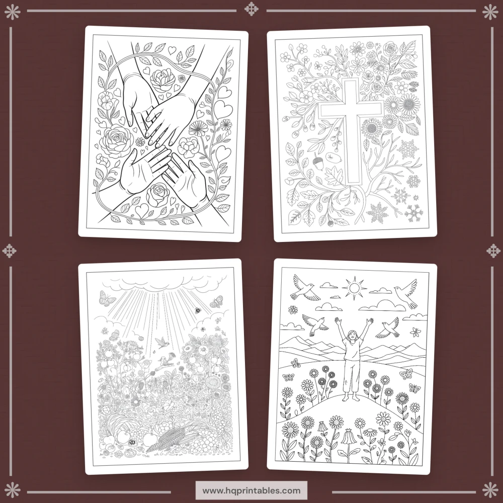 Digital download of printable Christian prayer coloring book featuring devotional faith pages for adults