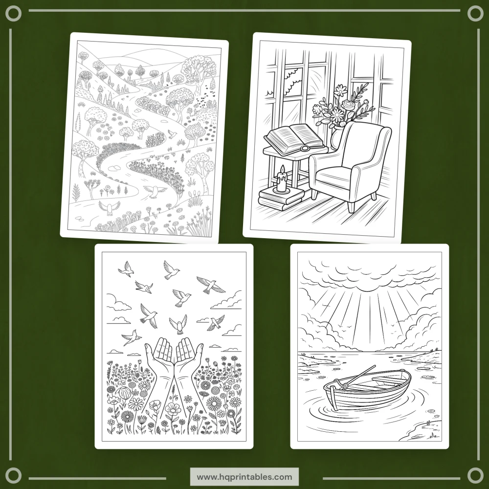 Digital download of printable Christian prayer coloring book featuring devotional faith pages for adults