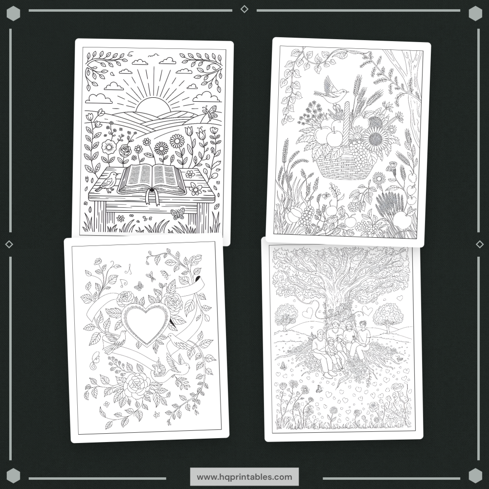 Digital download of printable Christian prayer coloring book featuring devotional faith pages for adults