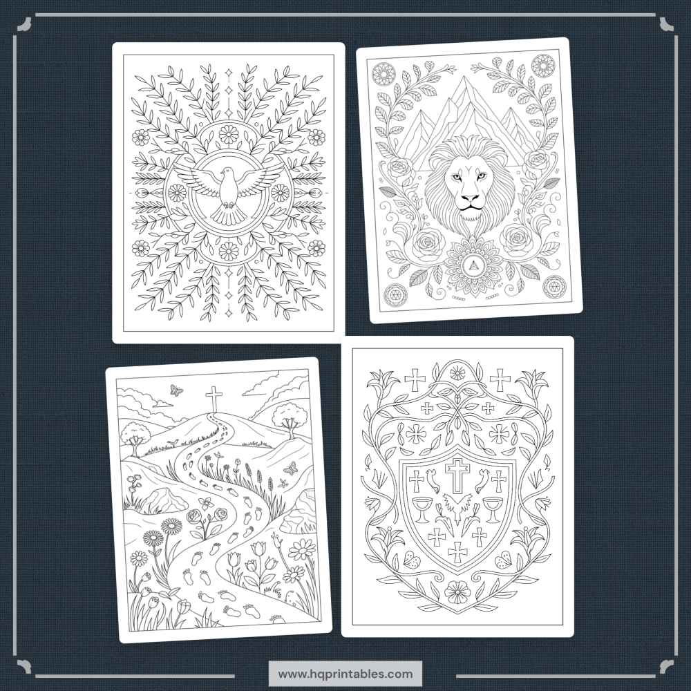 Digital download of printable Christian prayer coloring book featuring devotional faith pages for adults