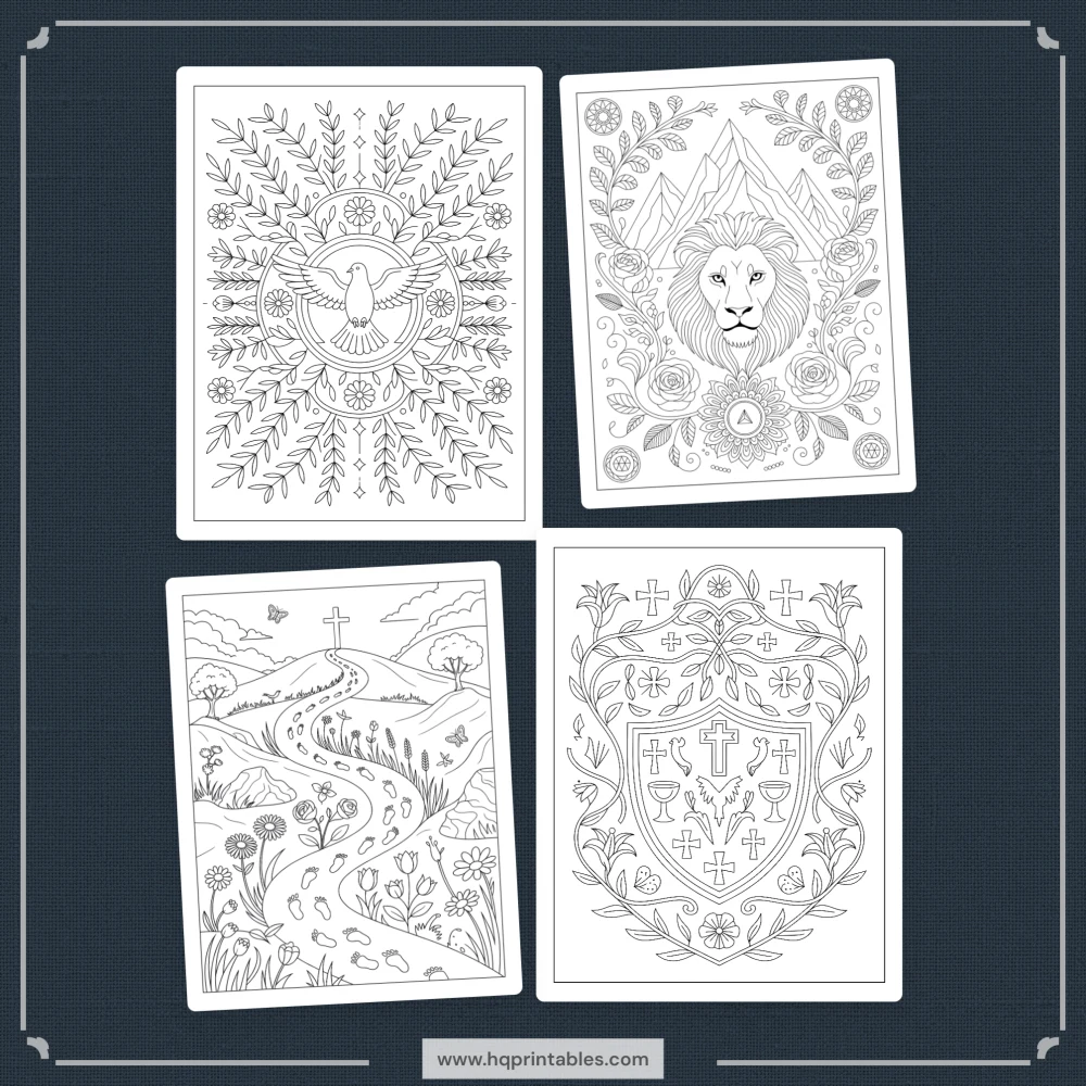 Digital download of printable Christian prayer coloring book featuring devotional faith pages for adults