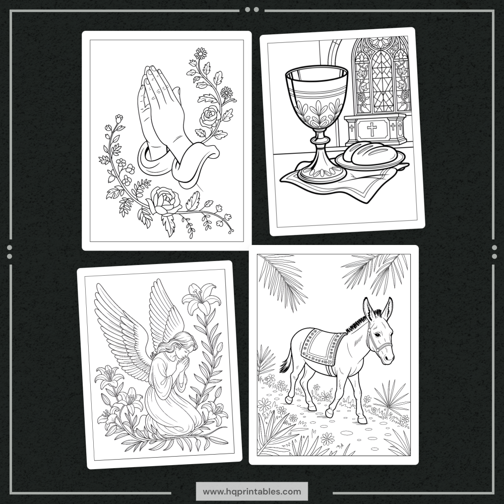 Printable Christian Easter coloring book for adults featuring the resurrection of Jesus crosses and religious themes