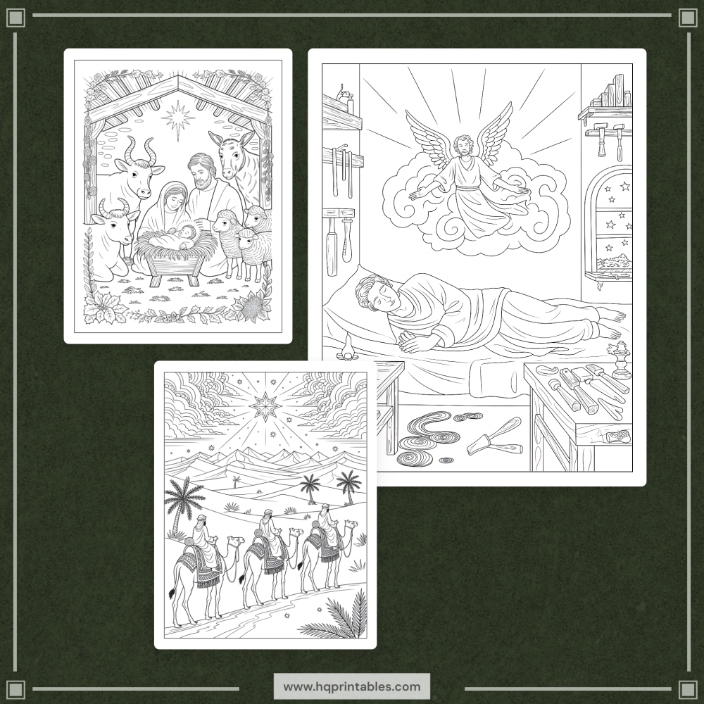 Downloadable Christian printable pages of Jesus coloring book for adults featuring life of Christ scenes
