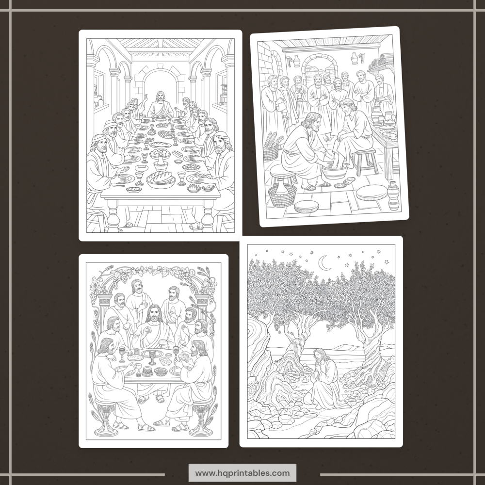 Downloadable Christian printable pages of Jesus coloring book for adults featuring life of Christ scenes