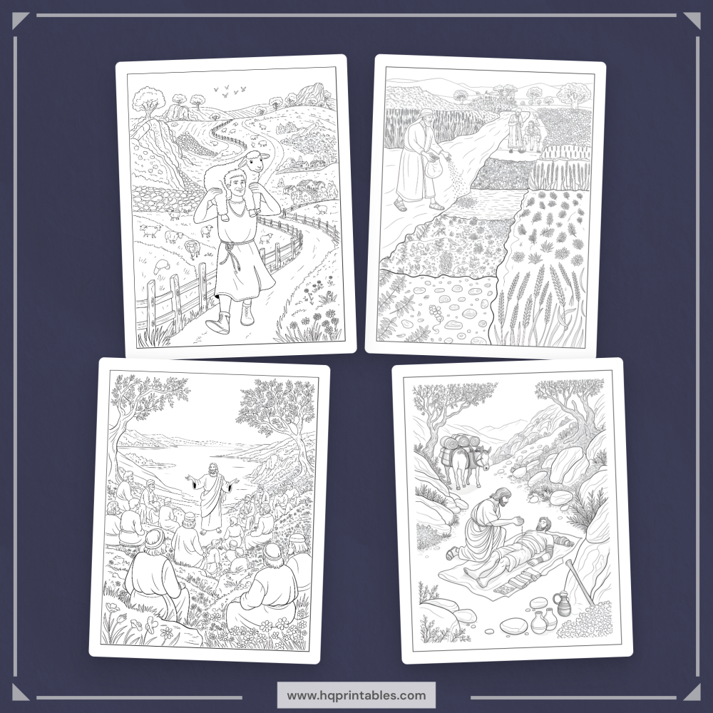 Downloadable Christian printable pages of Jesus coloring book for adults featuring life of Christ scenes