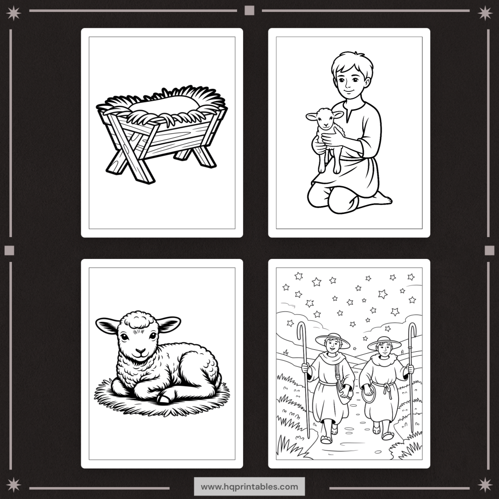 Printable nativity coloring book for adults featuring the Christmas birth of Jesus and religious Christian scenes