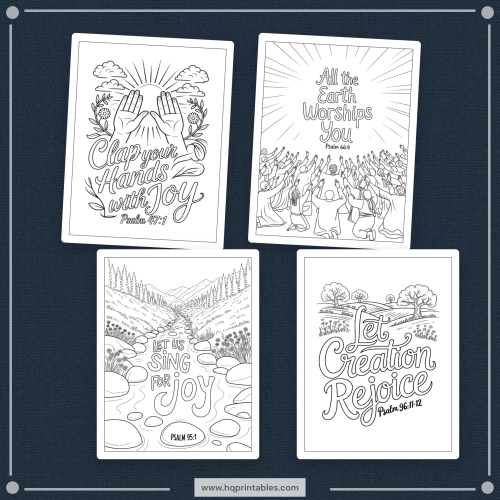 Printable Psalms coloring book for adults featuring Christian devotional Bible verse and scripture pages