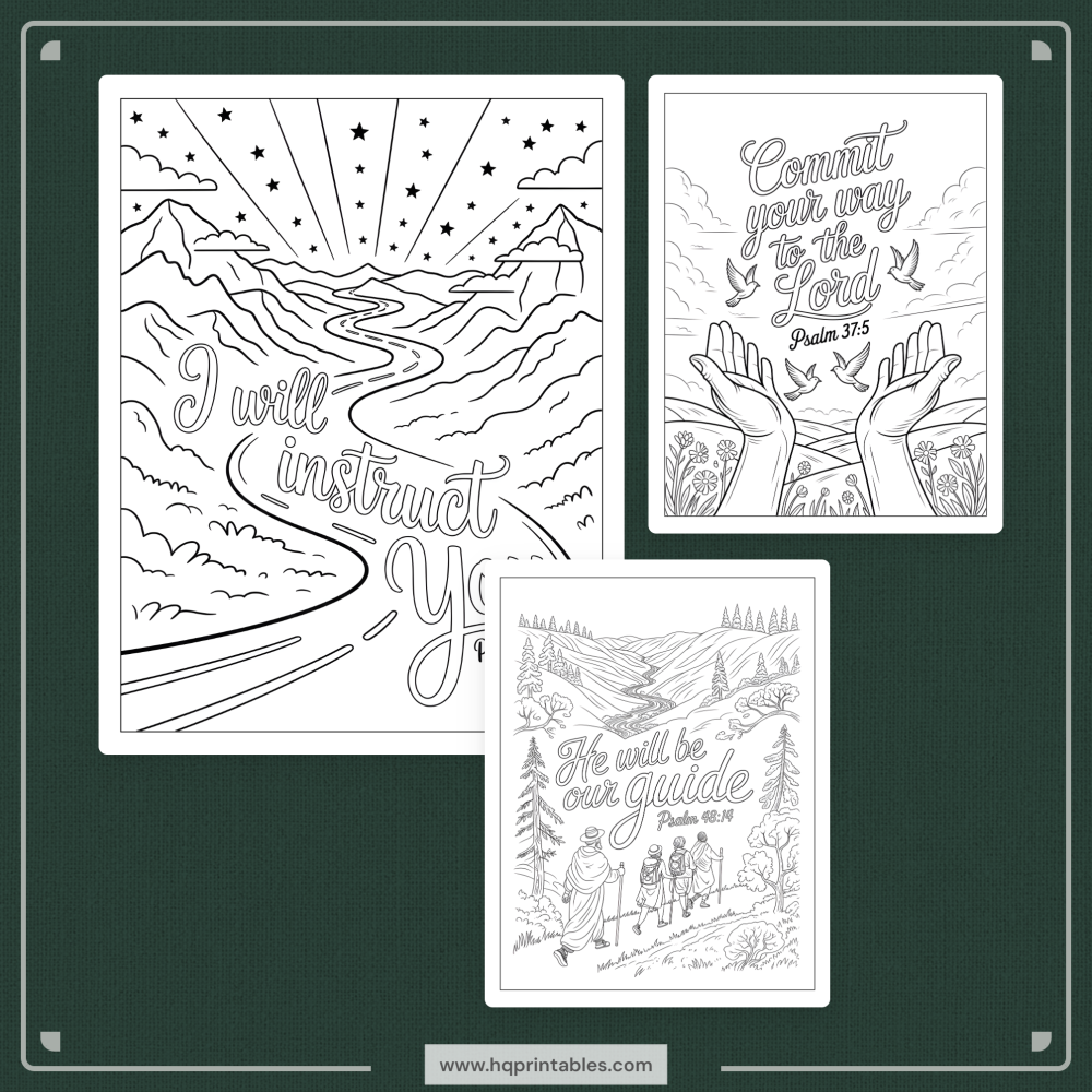 Printable Psalms coloring book for adults featuring Christian devotional Bible verse and scripture pages