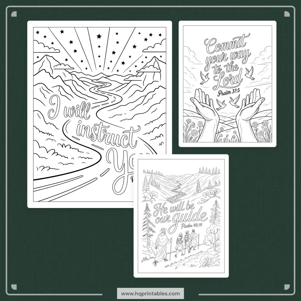 Printable Psalms coloring book for adults featuring Christian devotional Bible verse and scripture pages