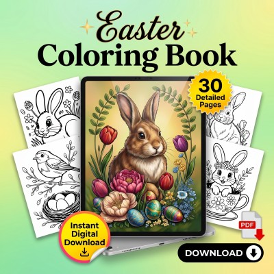 Easter Coloring Book for Adults – Pastel Spring Bunny Floral Printable Coloring Pages Download