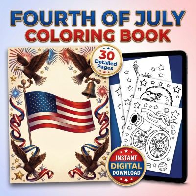 Fourth of July Coloring Book – Patriotic American Flag Adult Printable Coloring Pages Download