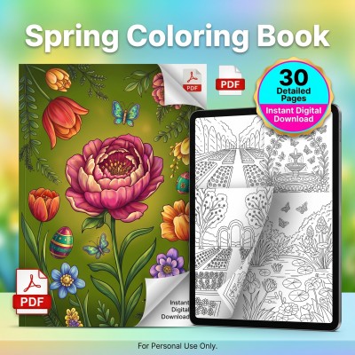 Spring Coloring Book Adult – Floral Garden Pastel Easter Printable Coloring Pages Download