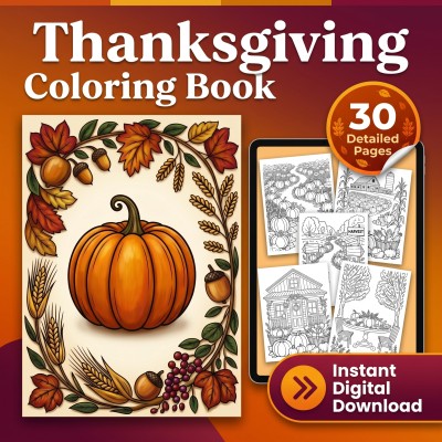 Thanksgiving Coloring Book Adult – Harvest Gratitude Autumn Pumpkin Printable Coloring Pages