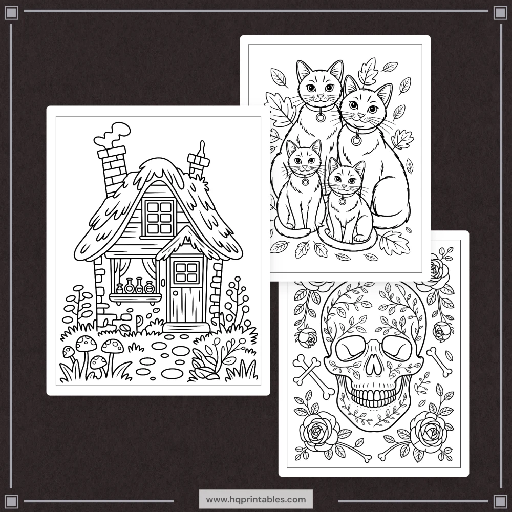 Digital download of printable Halloween coloring book for adults featuring spooky pumpkin witch and gothic pages