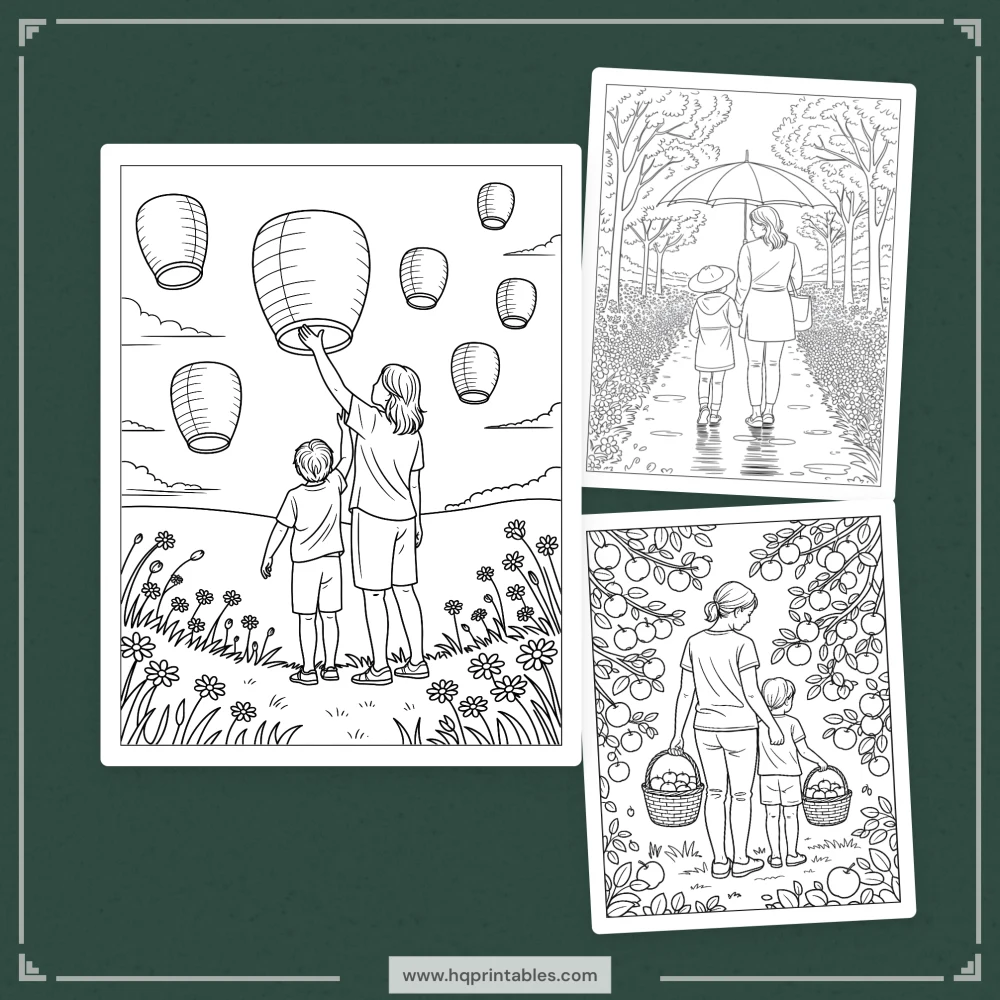 Digital download of Mothers Day coloring book featuring floral mom gift and adult printable pages