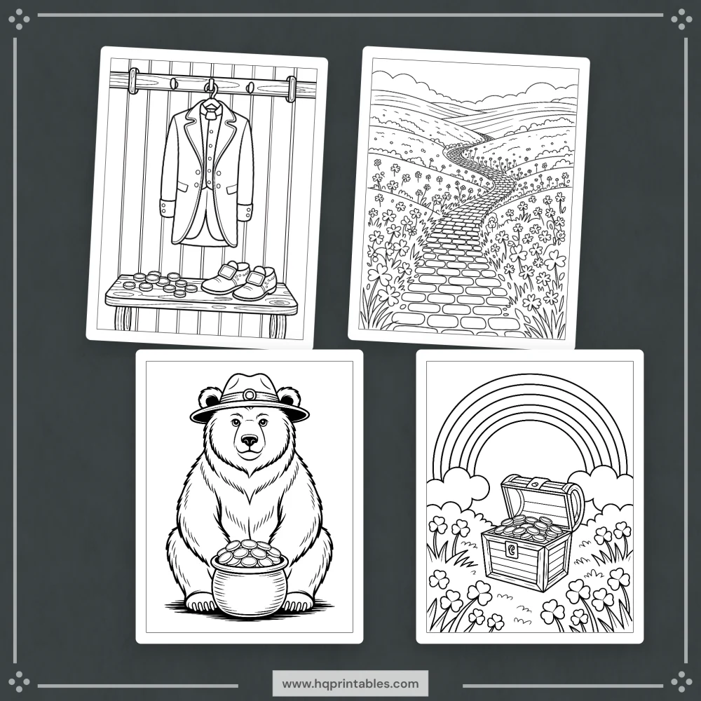 Downloadable St Patricks Day coloring book for adults featuring Irish shamrock and lucky printable pages