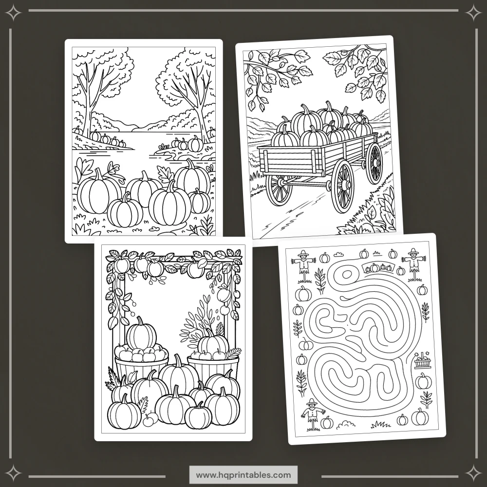 Printable Thanksgiving coloring book for adults featuring harvest gratitude and autumn pumpkin pages