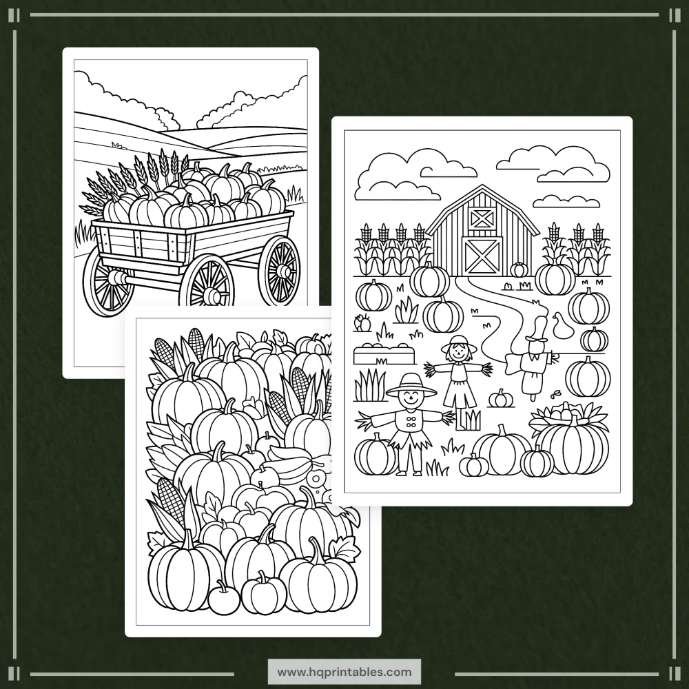 Printable Thanksgiving coloring book for adults featuring harvest gratitude and autumn pumpkin pages