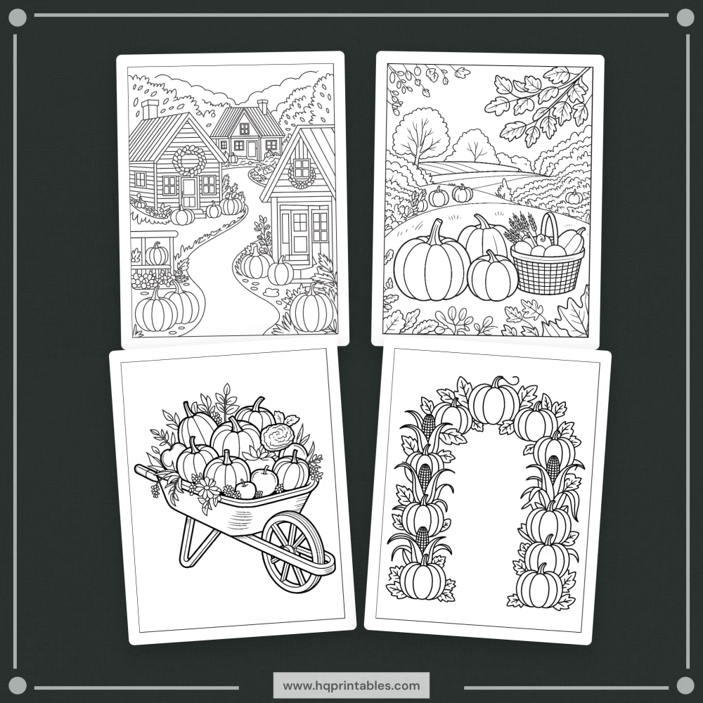 Printable Thanksgiving coloring book for adults featuring harvest gratitude and autumn pumpkin pages