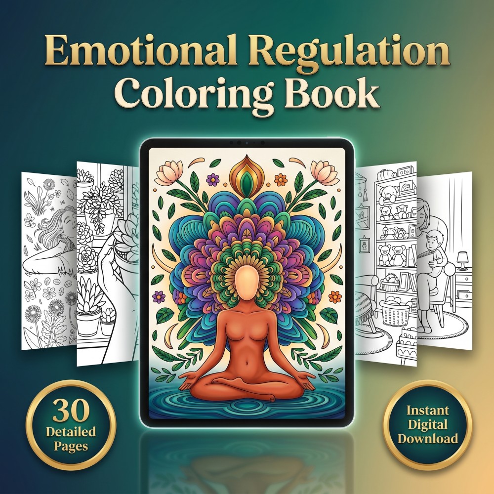 Printable emotional regulation coloring book for adults featuring mental health and mindfulness pages