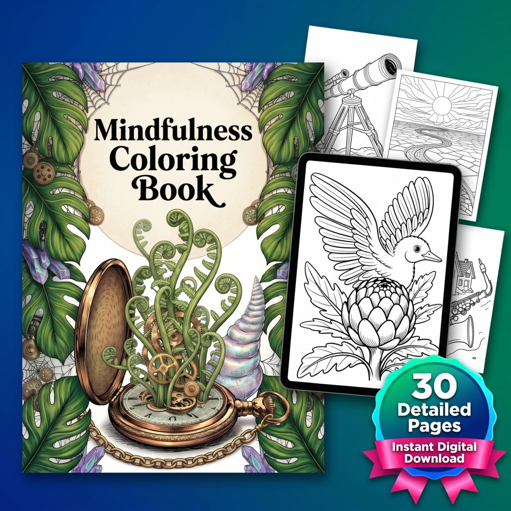 Printable digital mindfulness coloring book for adults featuring calming meditation patterns