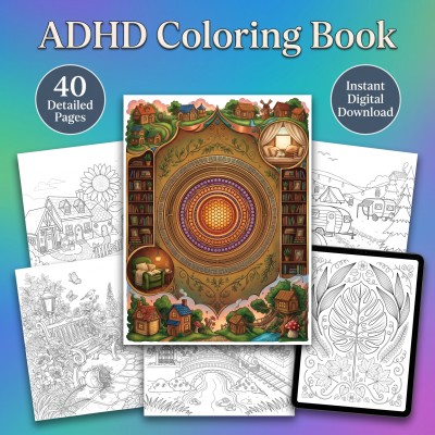 ADHD Coloring Book for Adults – Focus Pages Stress Relief Mental Wellness Printable Download