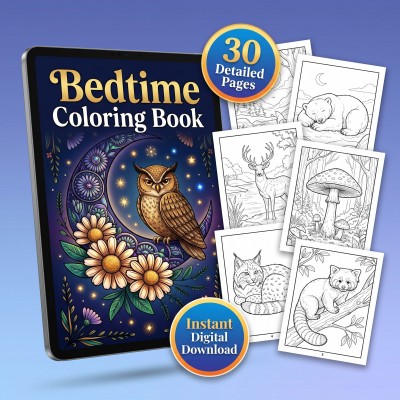 Bedtime Coloring Book Adult – Sleep Anxiety Calm Mental Wellness Printable Coloring Pages Download