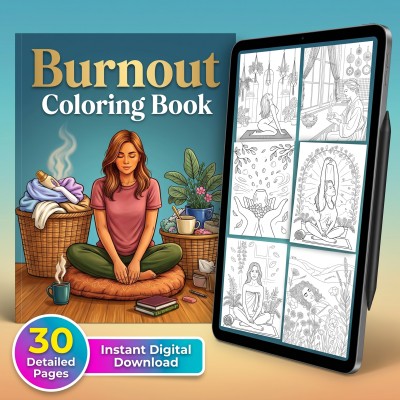 Burnout Coloring Book for Tired Moms – Recovery Self Care Adult Mental Wellness Printable Pages