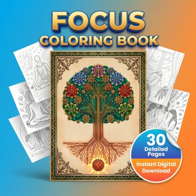 Focus Coloring Book Adult ADHD – Concentration Brain Training Mental Wellness Printable Pages