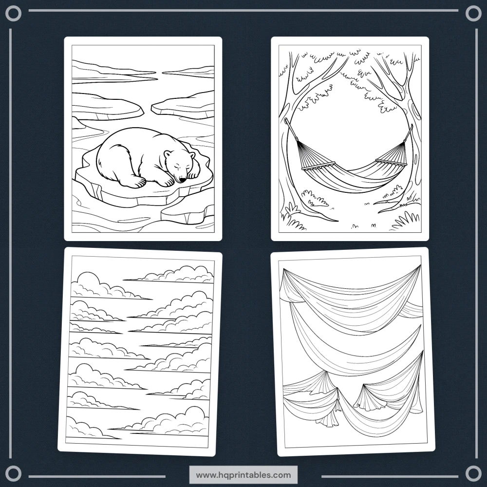 Downloadable bedtime coloring book for adults featuring calming pages for sleep anxiety and mental wellness