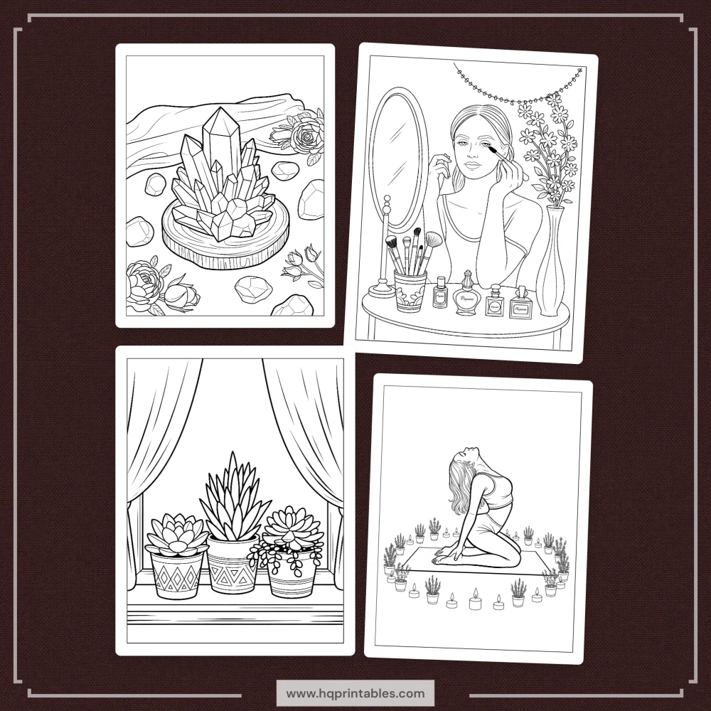 Printable depression coloring book for adults featuring gentle mental health and mindful self care pages