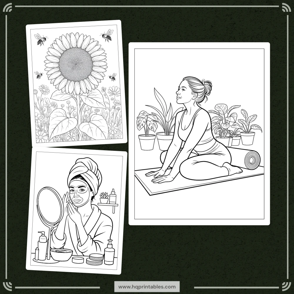 Printable depression coloring book for adults featuring gentle mental health and mindful self care pages