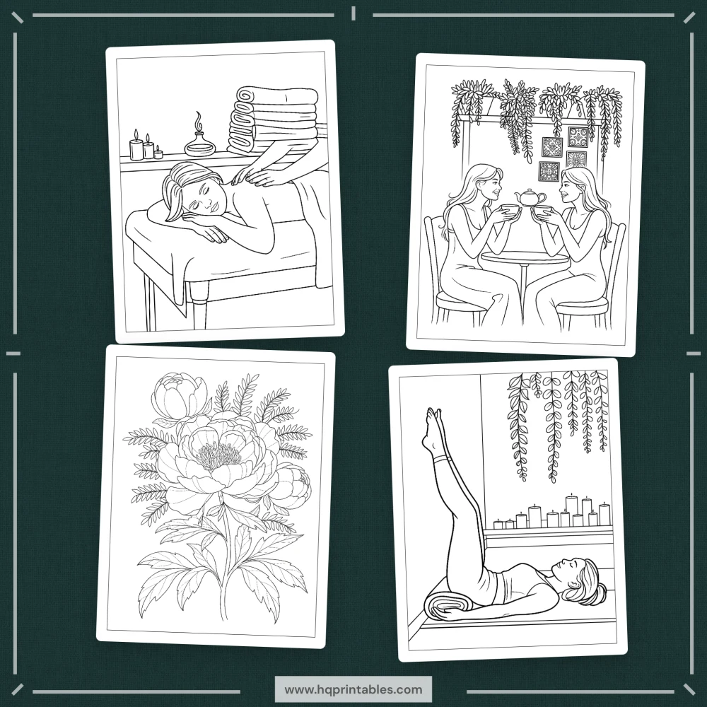 Printable depression coloring book for adults featuring gentle mental health and mindful self care pages