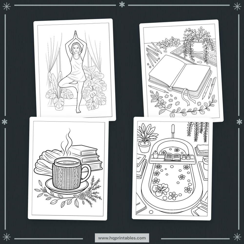 Printable depression coloring book for adults featuring gentle mental health and mindful self care pages
